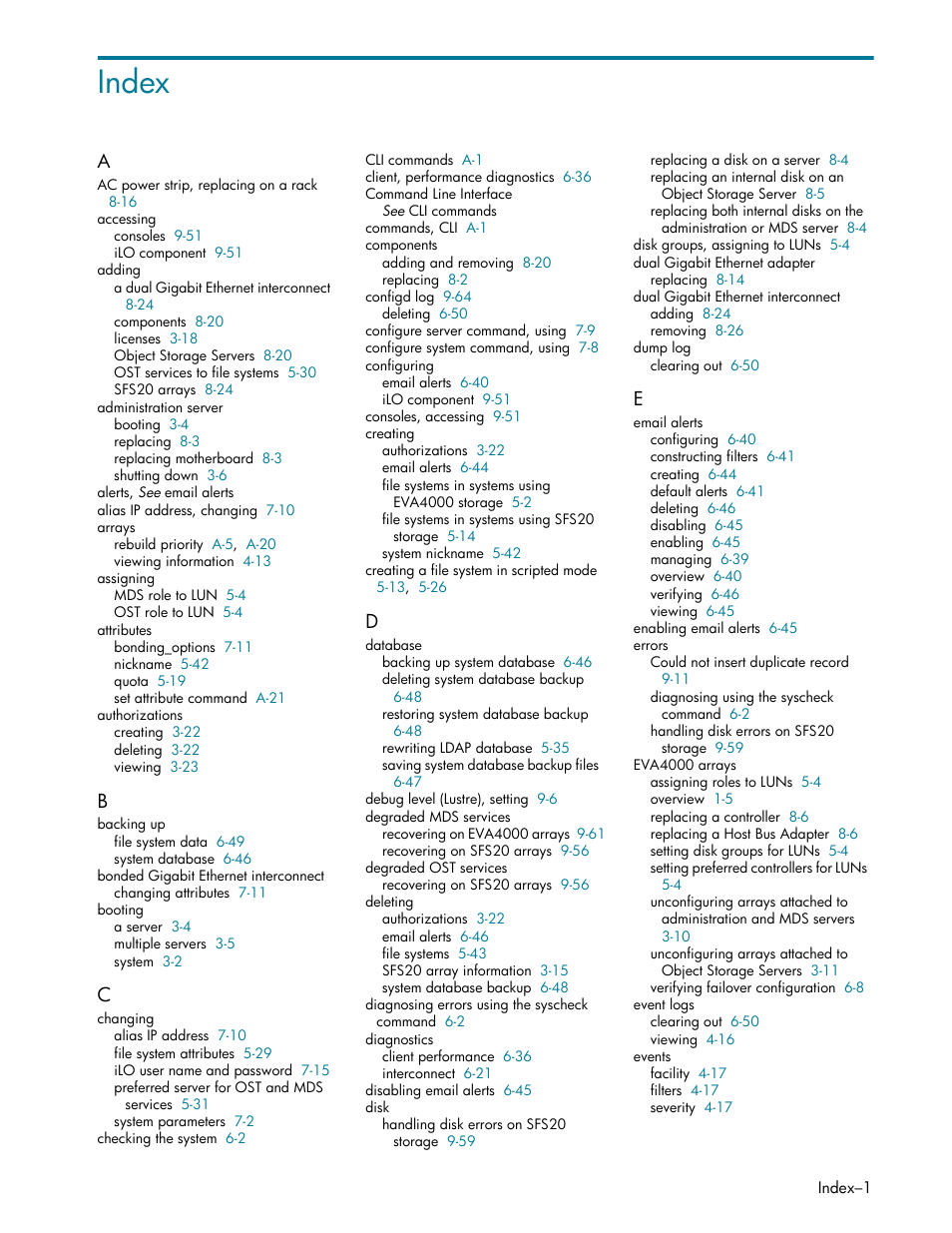 Index | HP StorageWorks Scalable File Share User Manual | Page 359 / 362