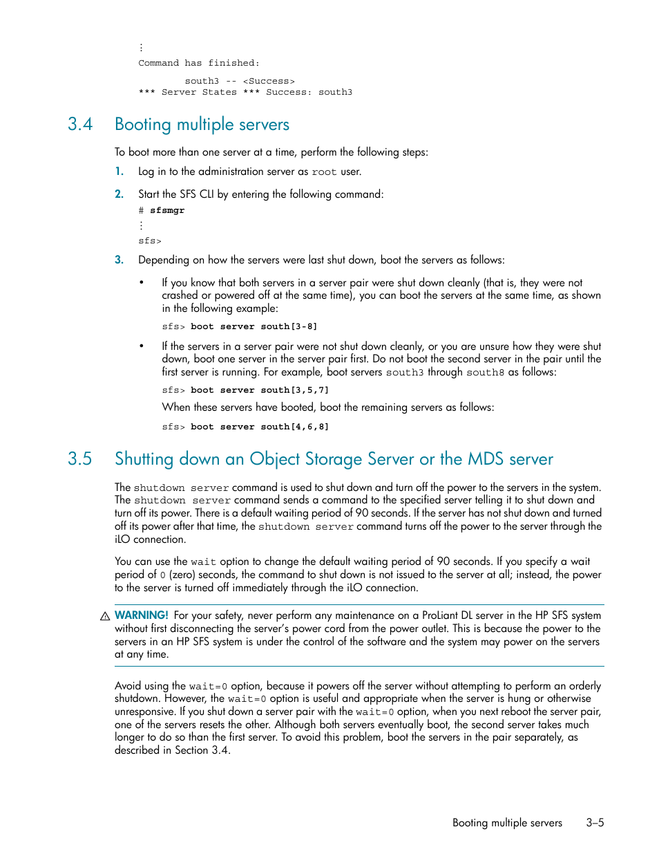 4 booting multiple servers, 4 booting multiple servers -5, Booting multiple servers (section 3.4) | HP StorageWorks Scalable File Share User Manual | Page 37 / 362
