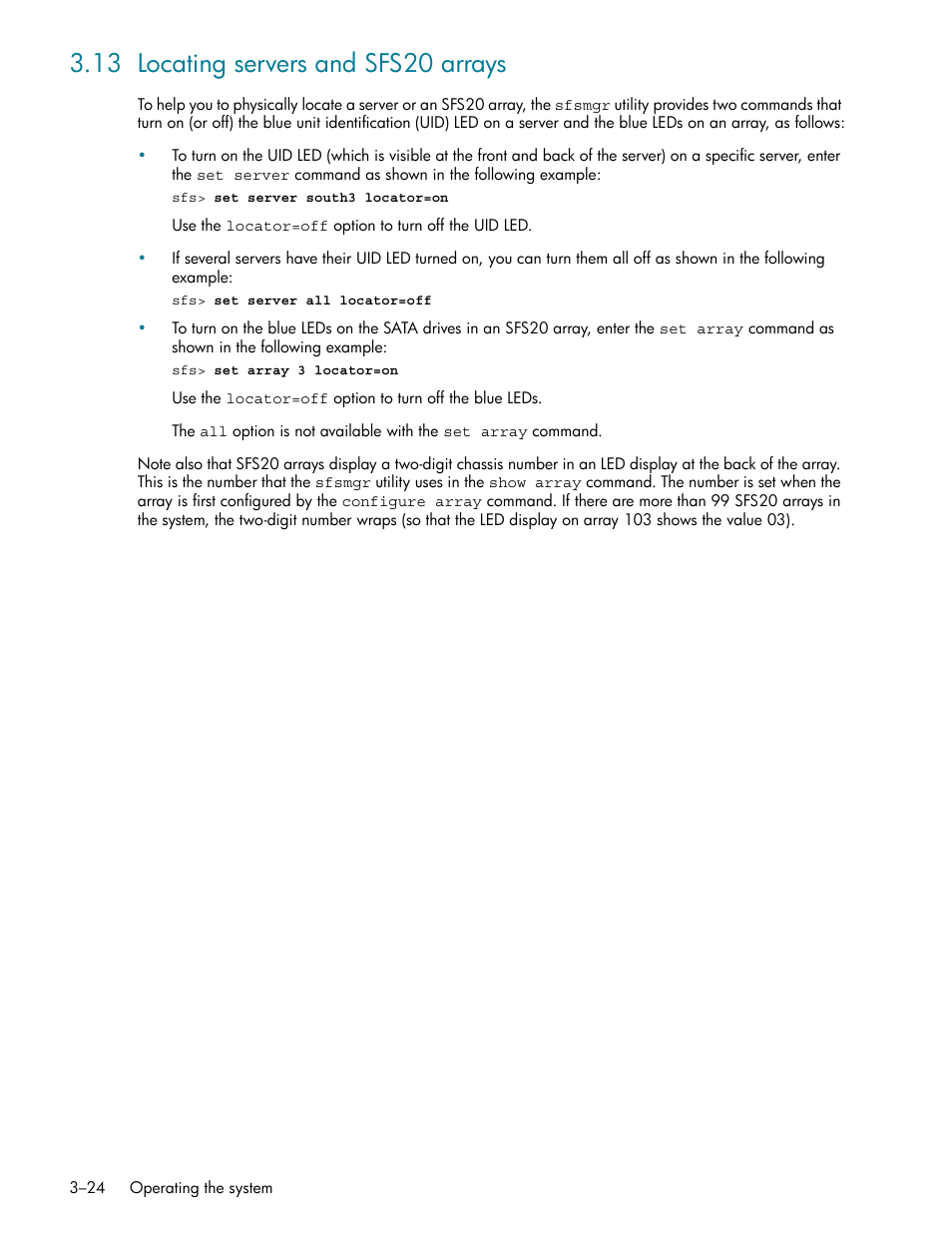 13 locating servers and sfs20 arrays, 13 locating servers and sfs20 arrays -24, Locating servers and sfs20 arrays (section 3.13) | HP StorageWorks Scalable File Share User Manual | Page 56 / 362