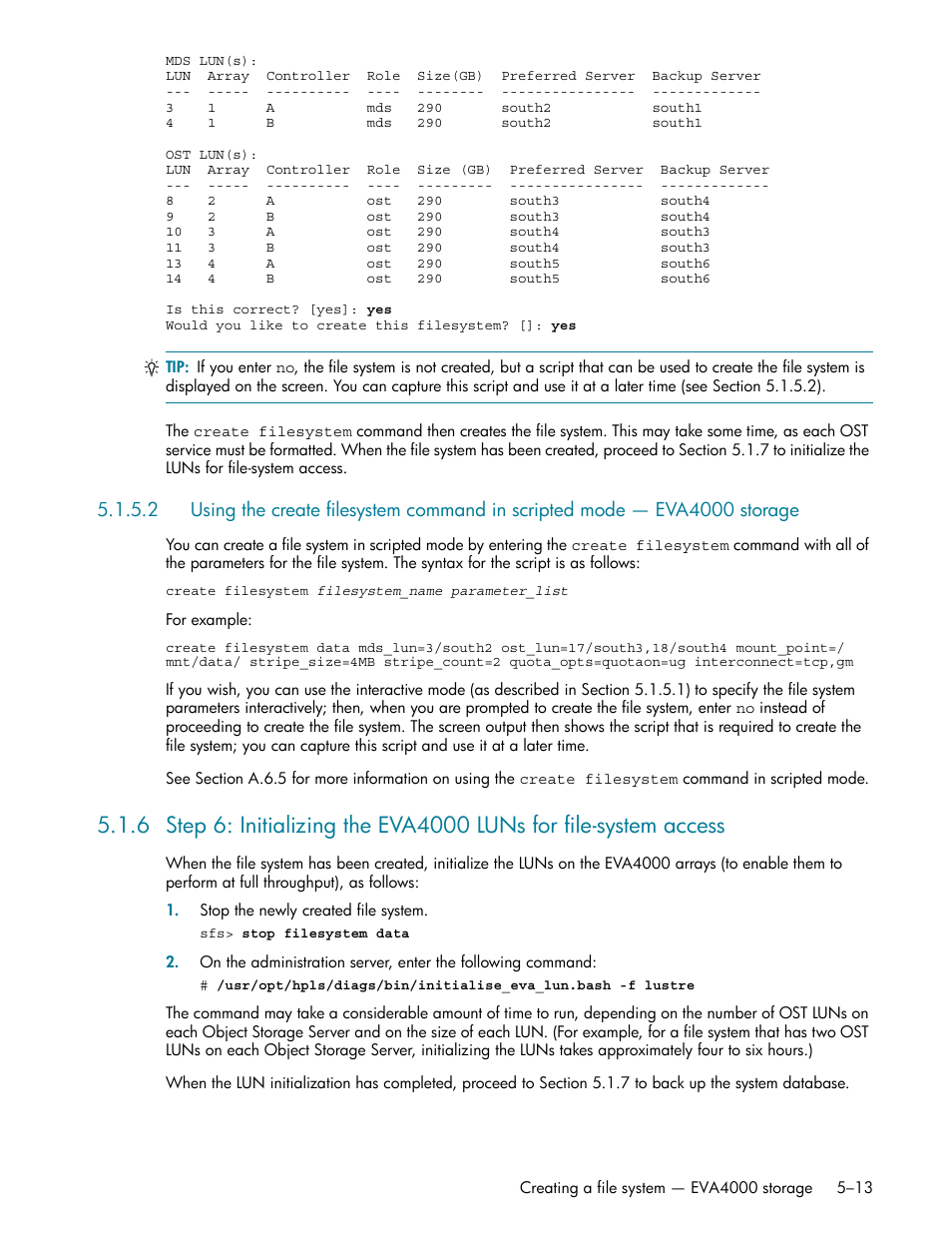 Section 5.1.6, Section 5.1.5.2 | HP StorageWorks Scalable File Share User Manual | Page 97 / 362