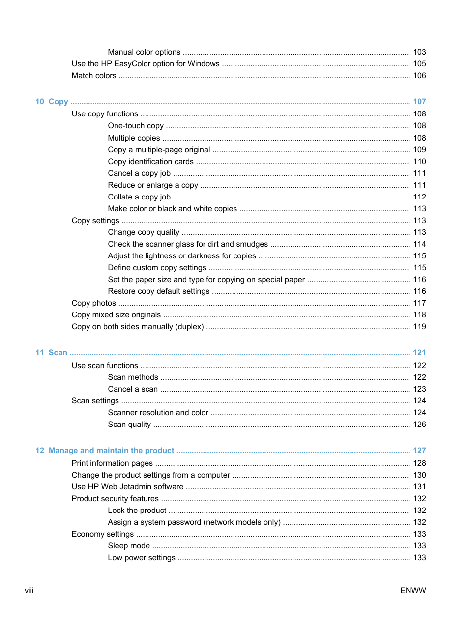 HP LaserJet Pro 100 color MFP M175nw User Manual | Page 10 / 220