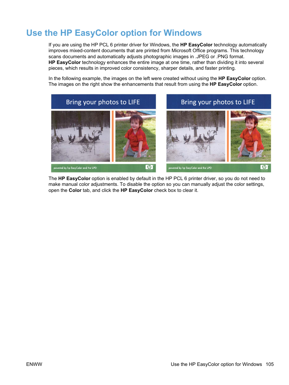 Use the hp easycolor option for windows | HP LaserJet Pro 100 color MFP M175nw User Manual | Page 119 / 220
