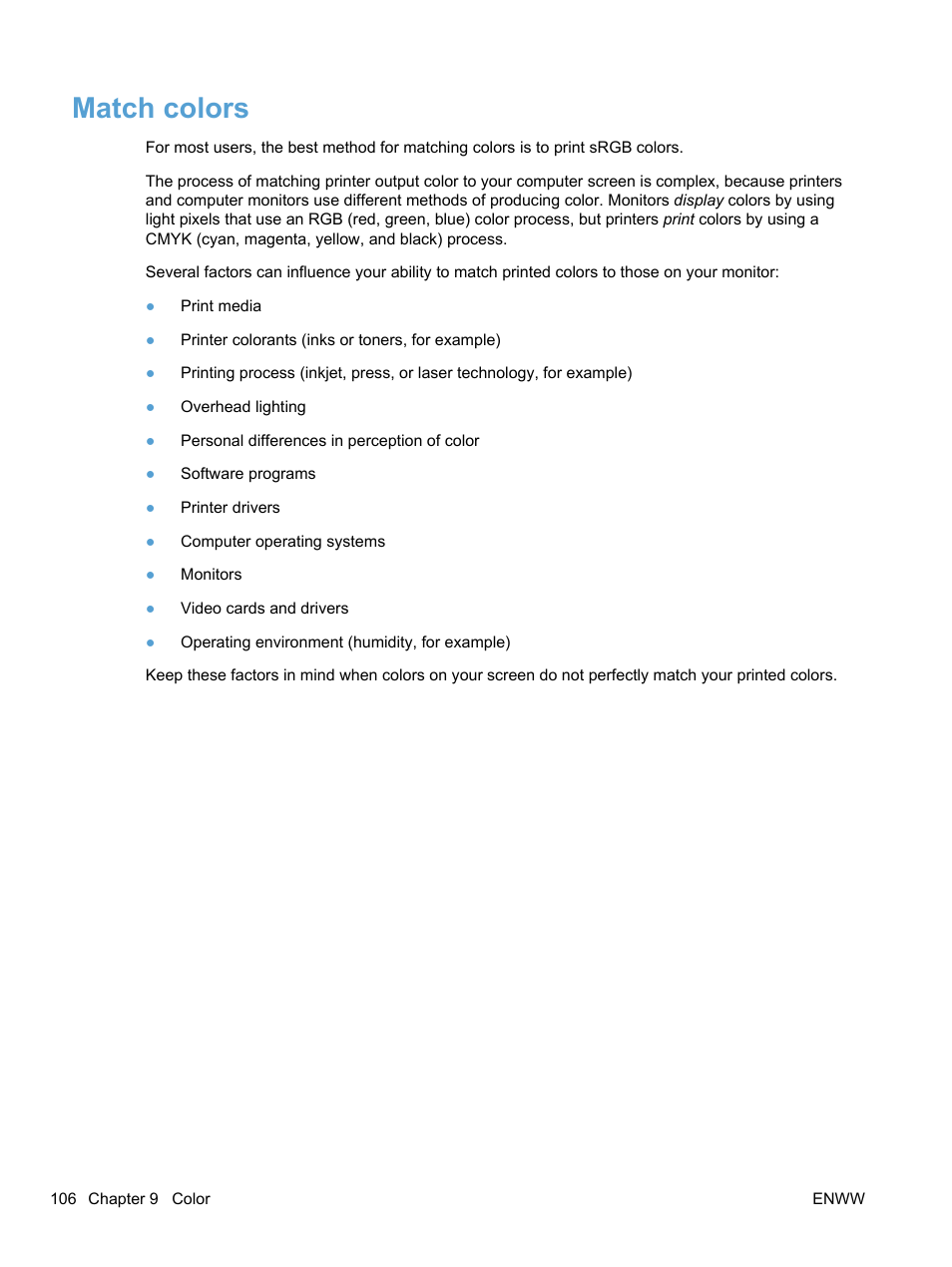 Match colors | HP LaserJet Pro 100 color MFP M175nw User Manual | Page 120 / 220