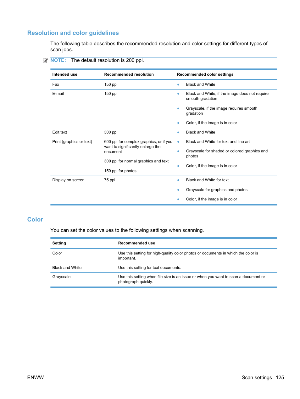 Resolution and color guidelines, Color | HP LaserJet Pro 100 color MFP M175nw User Manual | Page 139 / 220