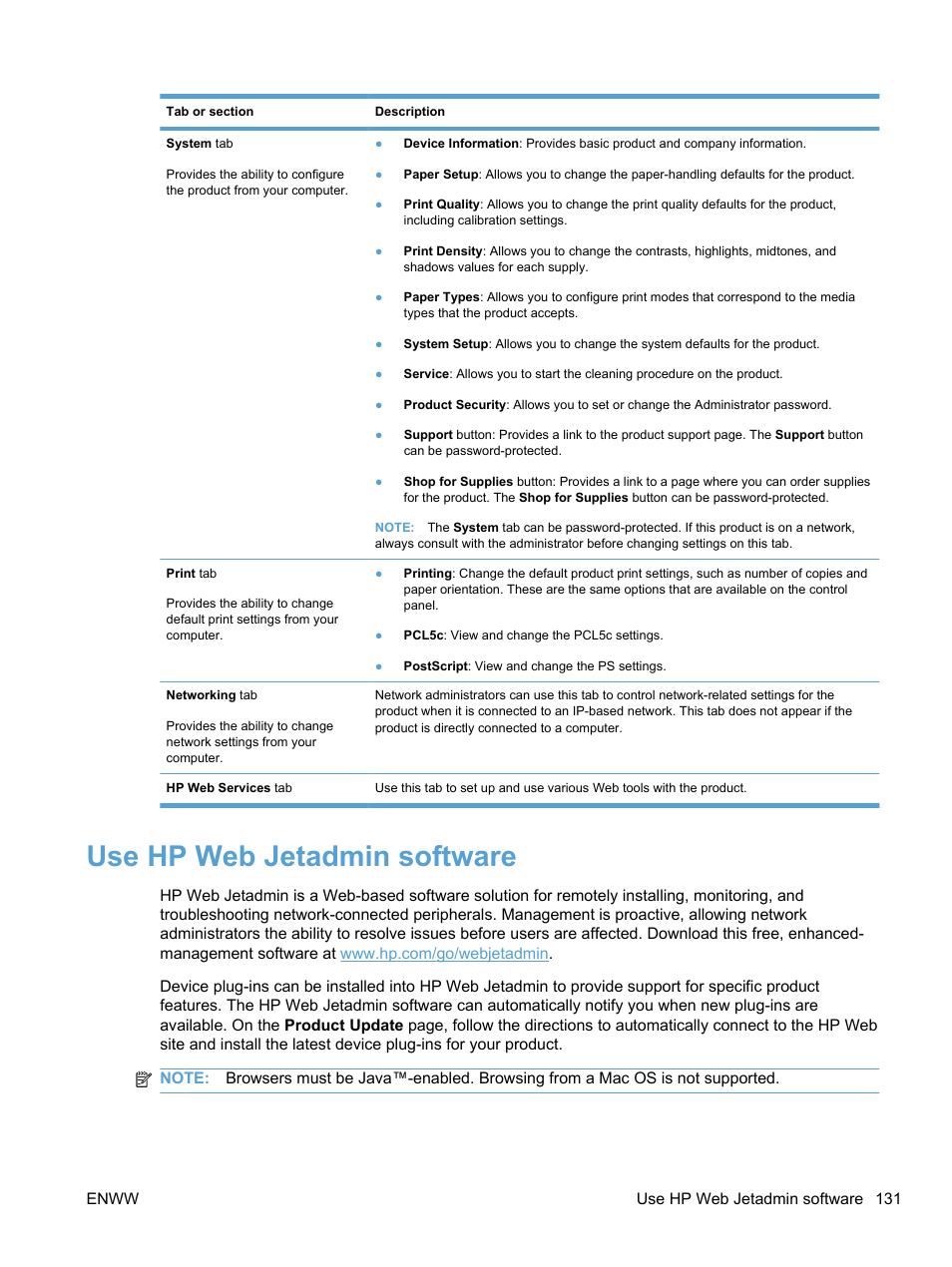 Use hp web jetadmin software | HP LaserJet Pro 100 color MFP M175nw User Manual | Page 145 / 220