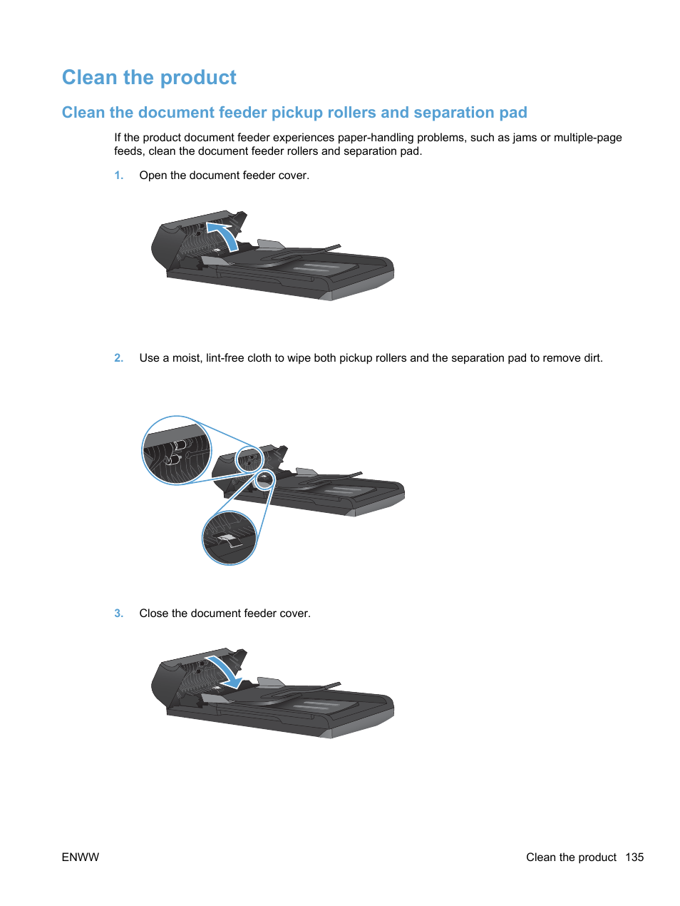 Clean the product | HP LaserJet Pro 100 color MFP M175nw User Manual | Page 149 / 220