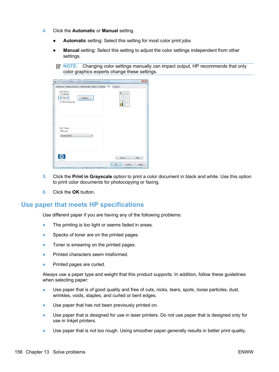 Use paper that meets hp specifications | HP LaserJet Pro 100 color MFP M175nw User Manual | Page 170 / 220