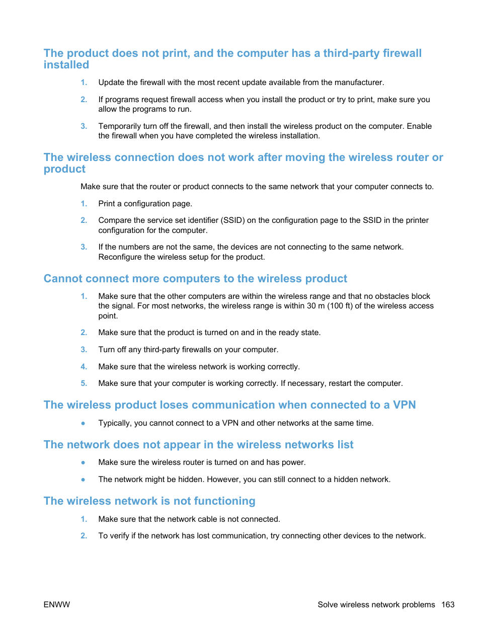 The wireless network is not functioning | HP LaserJet Pro 100 color MFP M175nw User Manual | Page 177 / 220