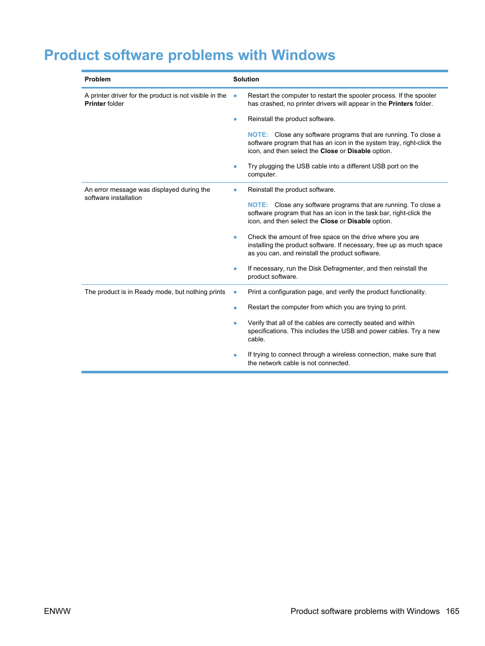 Product software problems with windows | HP LaserJet Pro 100 color MFP M175nw User Manual | Page 179 / 220
