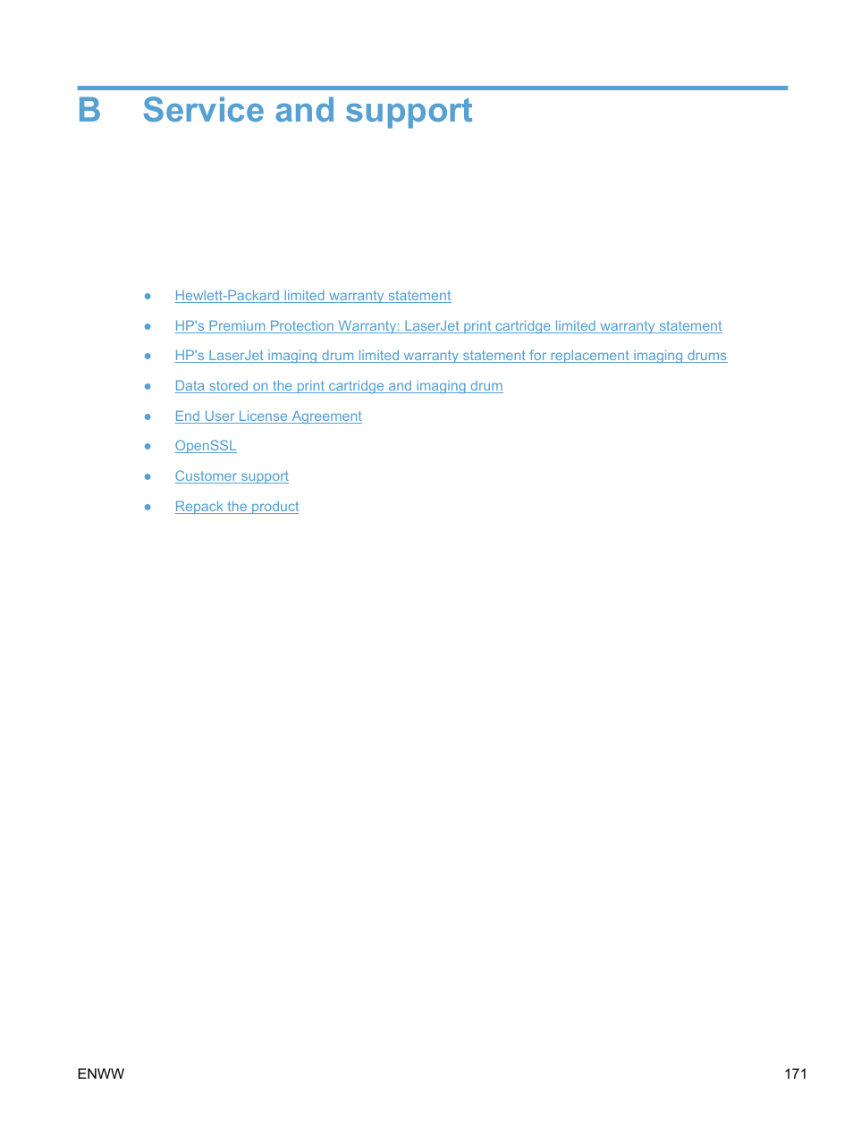 Service and support, Appendix b service and support, Bservice and support | HP LaserJet Pro 100 color MFP M175nw User Manual | Page 185 / 220