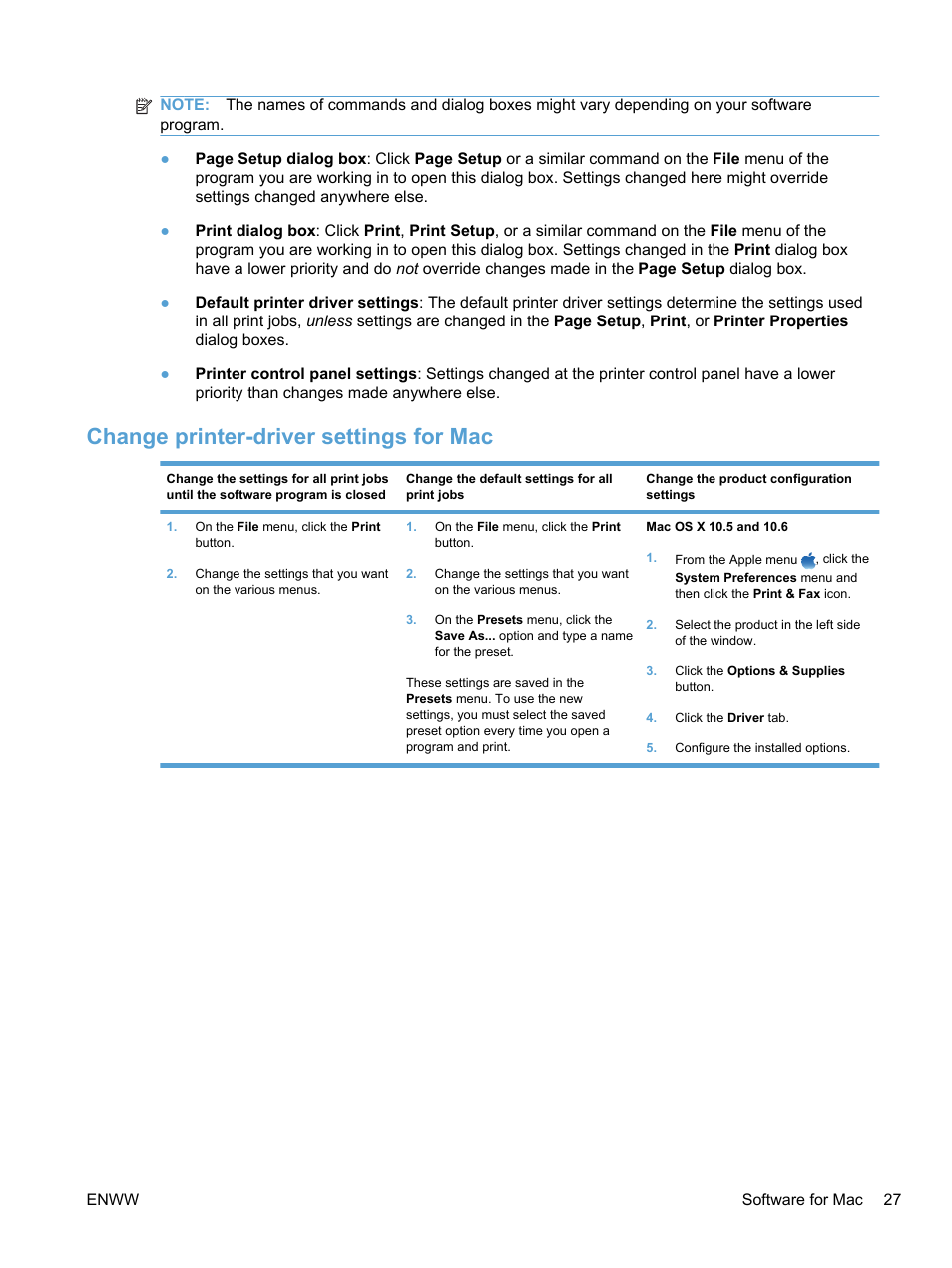 Change printer-driver settings for mac | HP LaserJet Pro 100 color MFP M175nw User Manual | Page 41 / 220