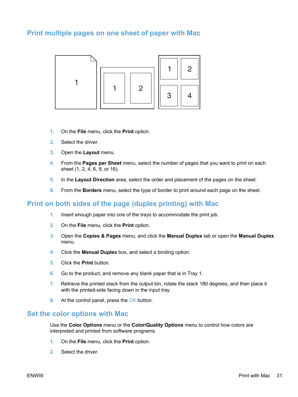 Set the color options with mac | HP LaserJet Pro 100 color MFP M175nw User Manual | Page 45 / 220