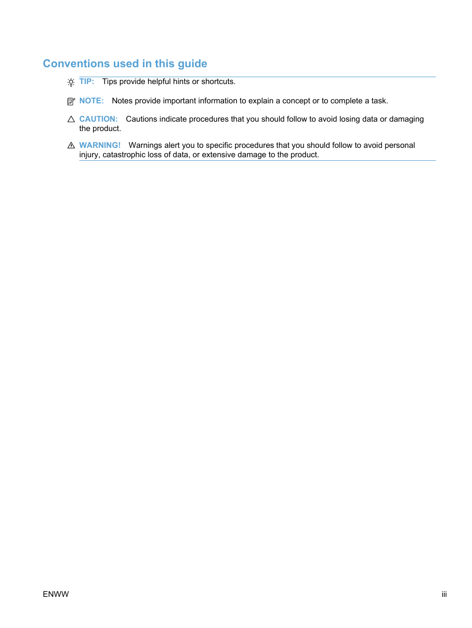 Conventions used in this guide | HP LaserJet Pro 100 color MFP M175nw User Manual | Page 5 / 220