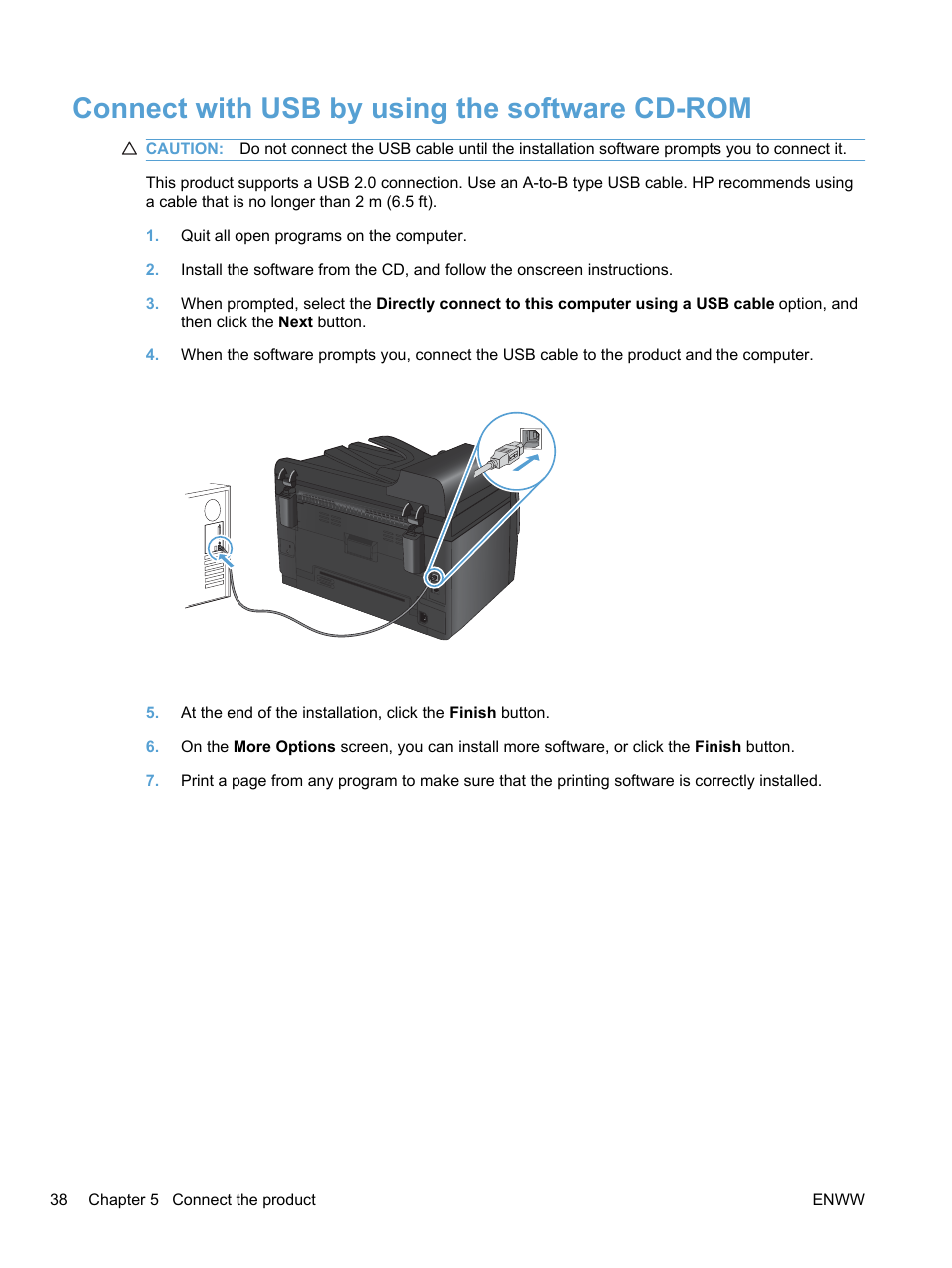 Connect with usb by using the software cd-rom | HP LaserJet Pro 100 color MFP M175nw User Manual | Page 52 / 220