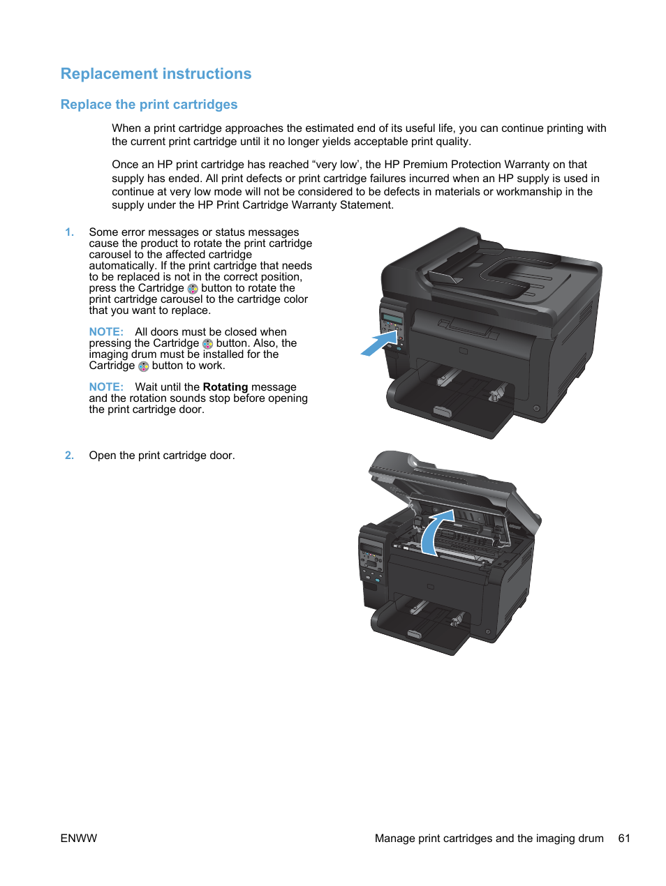 Replacement instructions, Replace the print cartridges | HP LaserJet Pro 100 color MFP M175nw User Manual | Page 75 / 220
