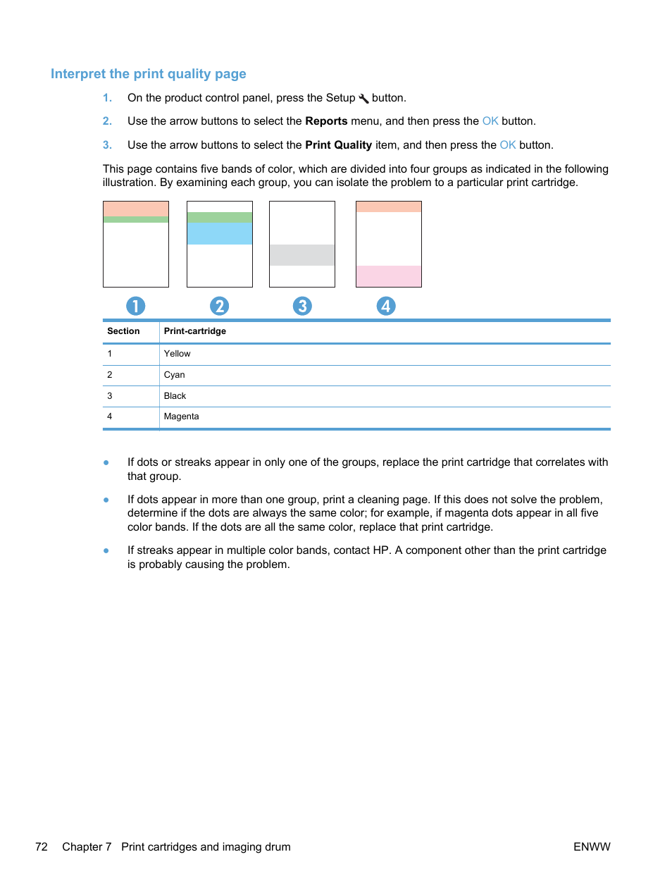 Interpret the print quality page | HP LaserJet Pro 100 color MFP M175nw User Manual | Page 86 / 220