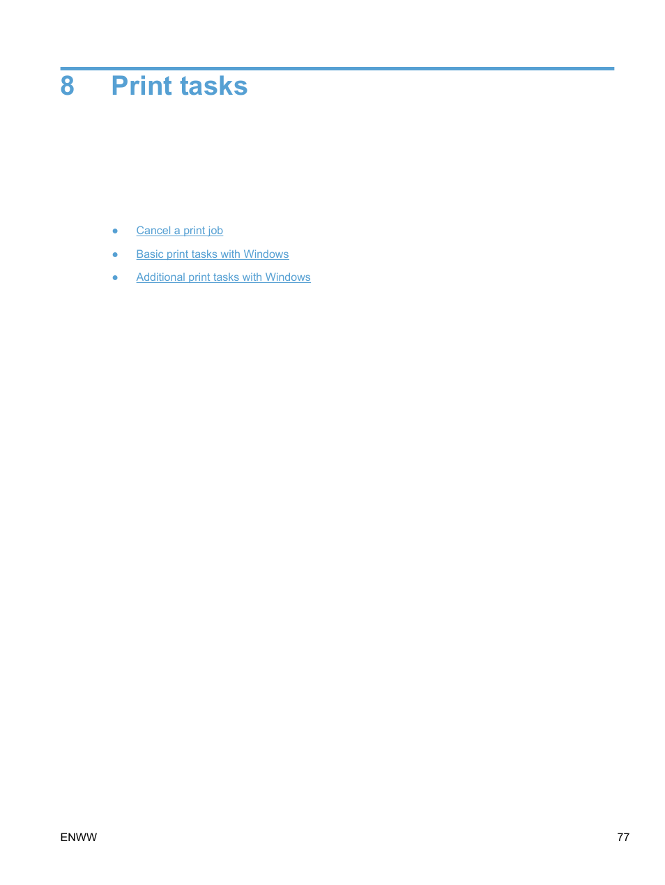 Print tasks, 8 print tasks, 8print tasks | HP LaserJet Pro 100 color MFP M175nw User Manual | Page 91 / 220