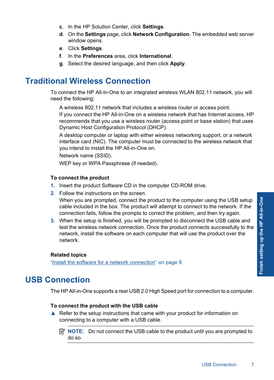 Traditional wireless connection, Usb connection, Traditional wireless connection usb connection | HP Deskjet F4580 All-in-One Printer User Manual | Page 10 / 77