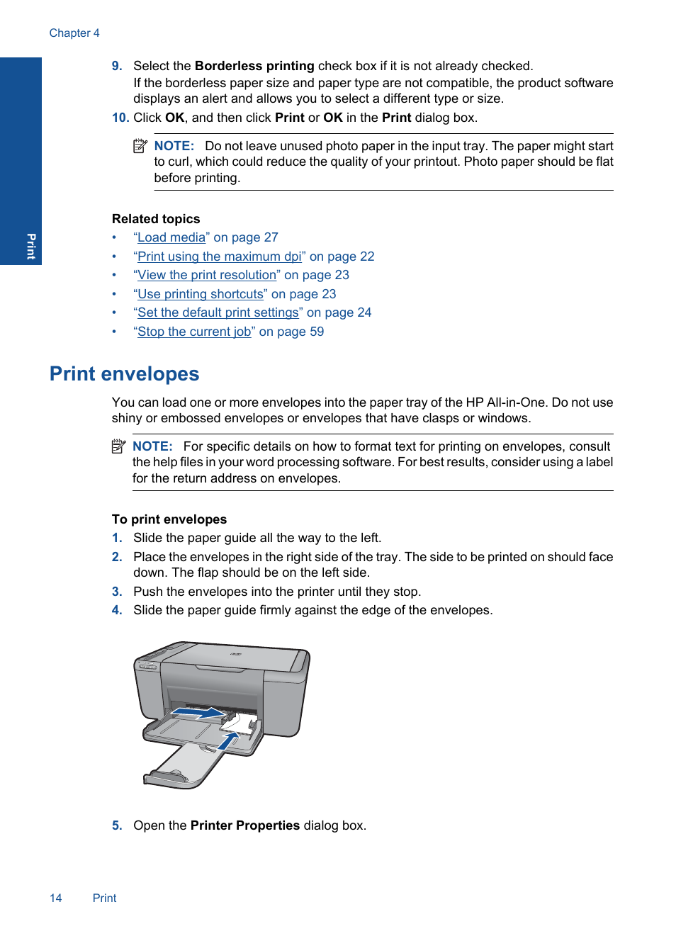 Print envelopes | HP Deskjet F4580 All-in-One Printer User Manual | Page 17 / 77