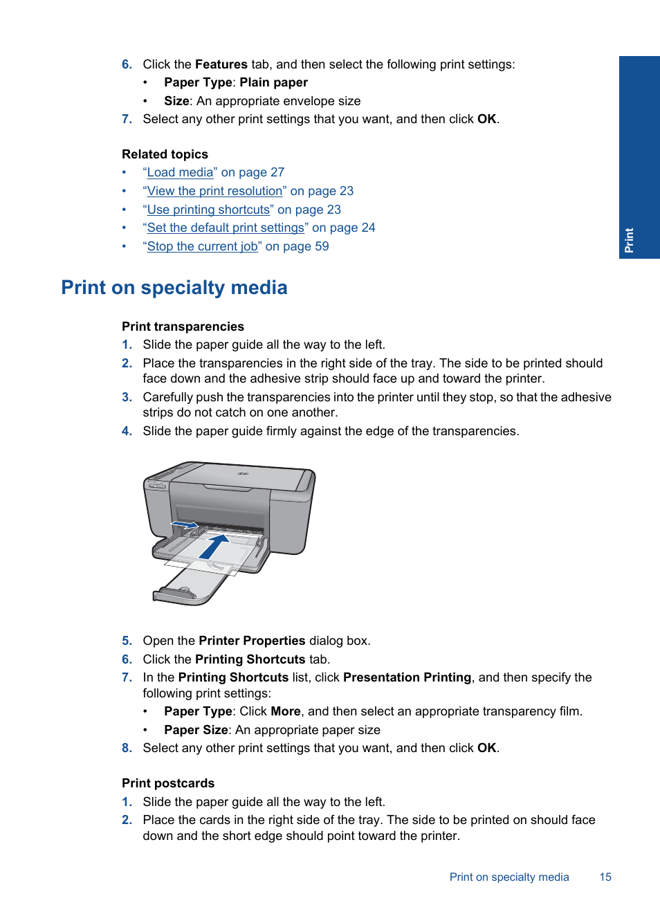Print on specialty media | HP Deskjet F4580 All-in-One Printer User Manual | Page 18 / 77