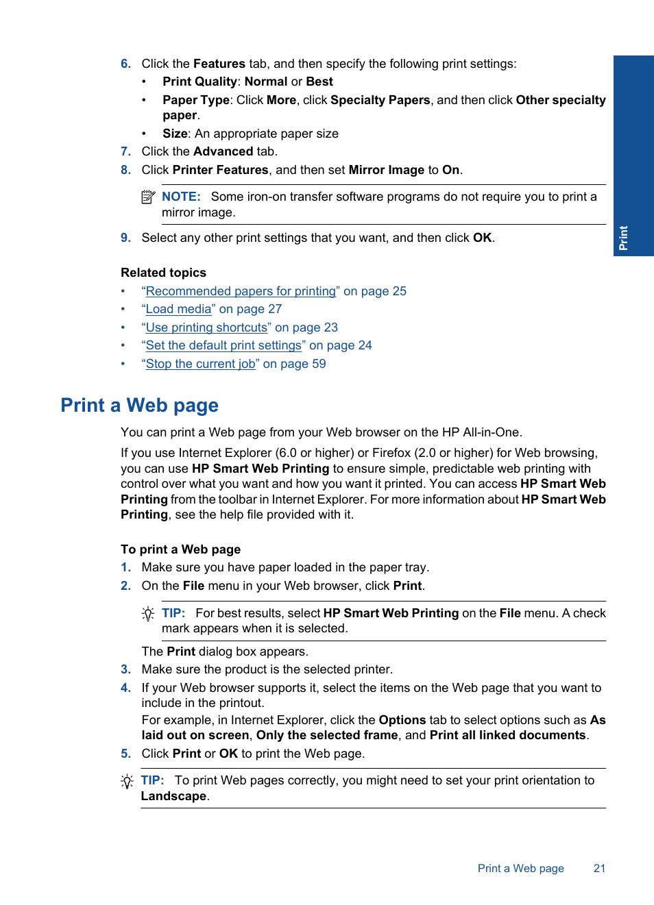 Print a web page | HP Deskjet F4580 All-in-One Printer User Manual | Page 24 / 77