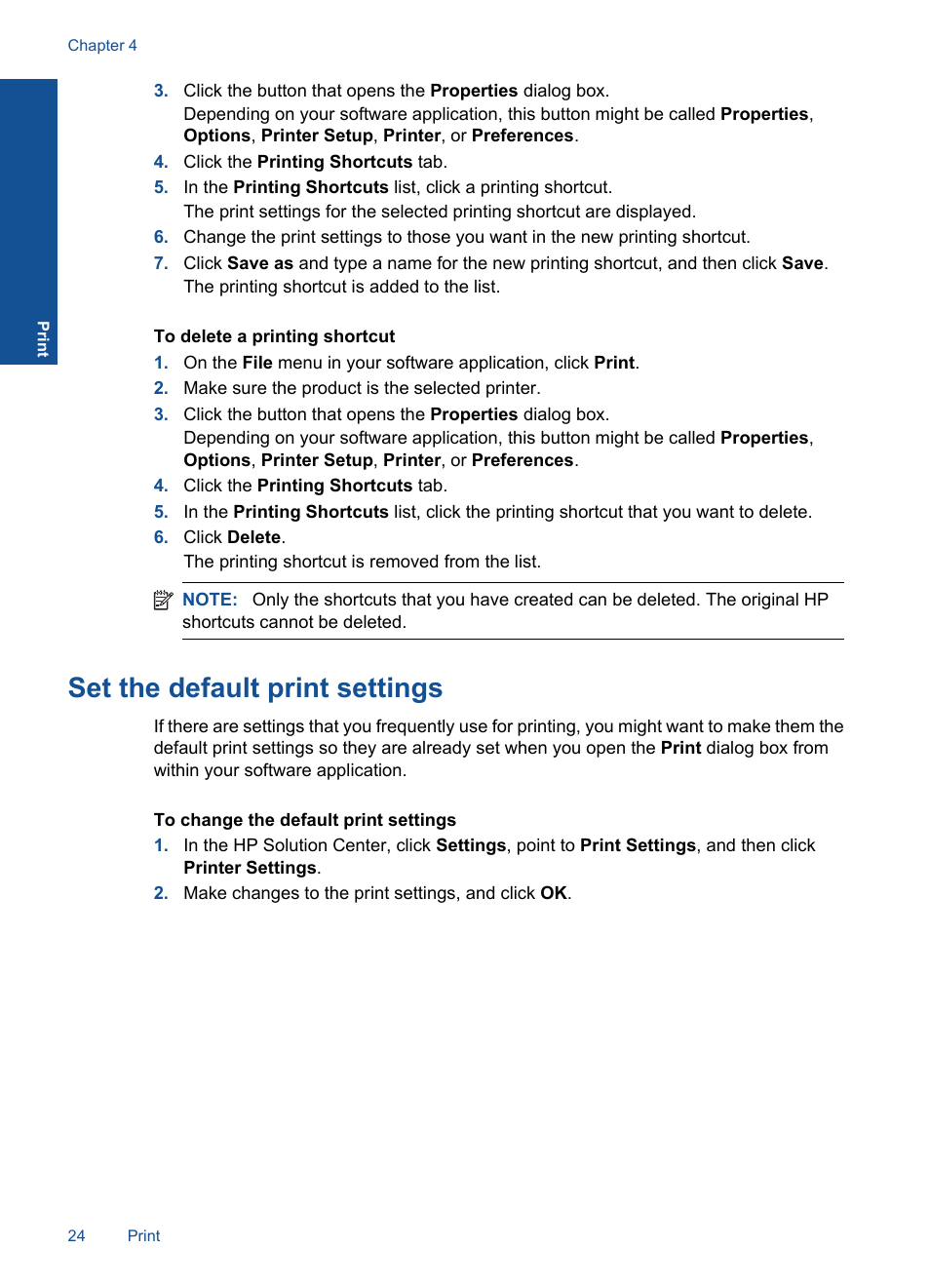 Set the default print settings | HP Deskjet F4580 All-in-One Printer User Manual | Page 27 / 77