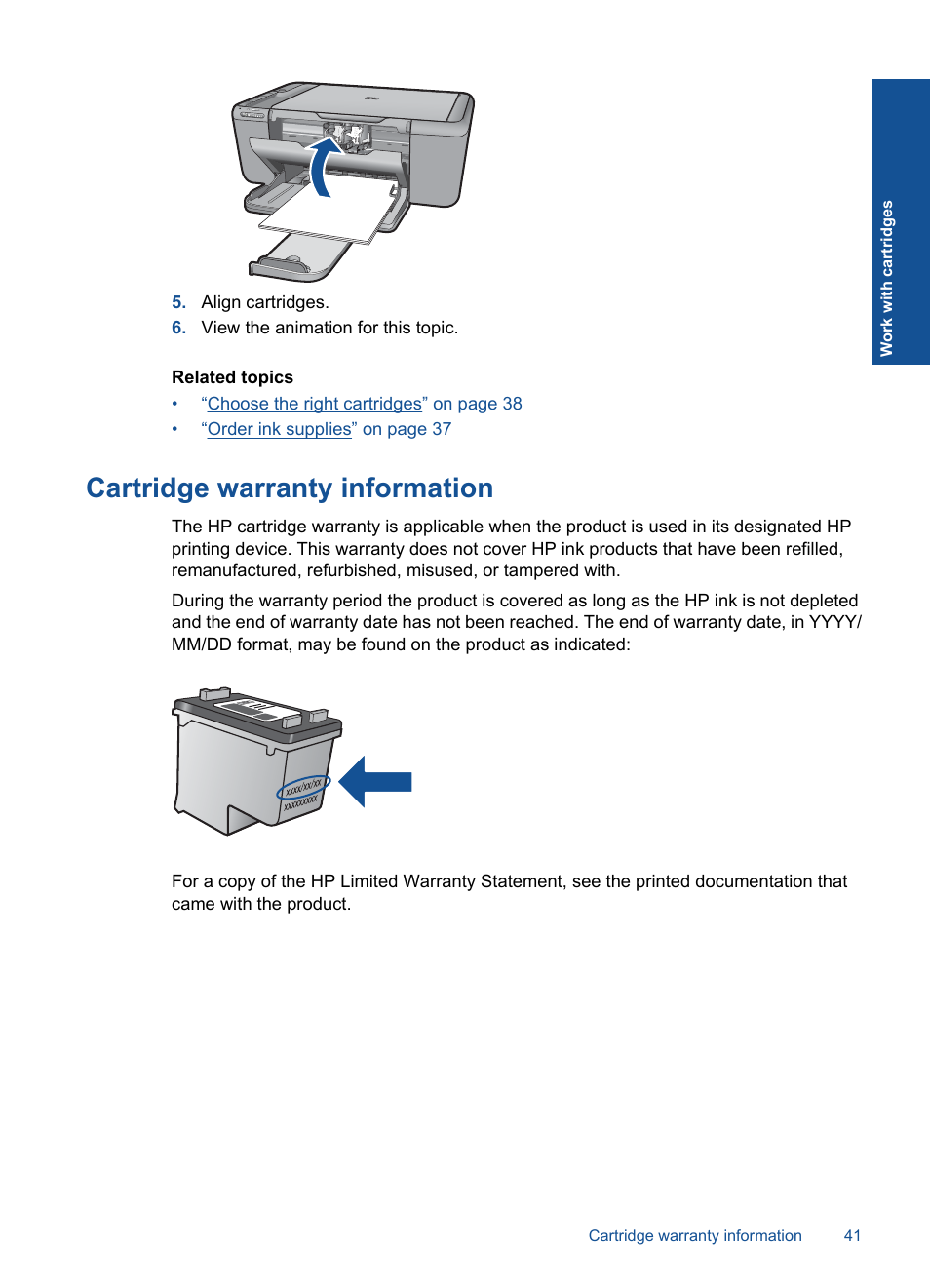 Cartridge warranty information | HP Deskjet F4580 All-in-One Printer User Manual | Page 44 / 77
