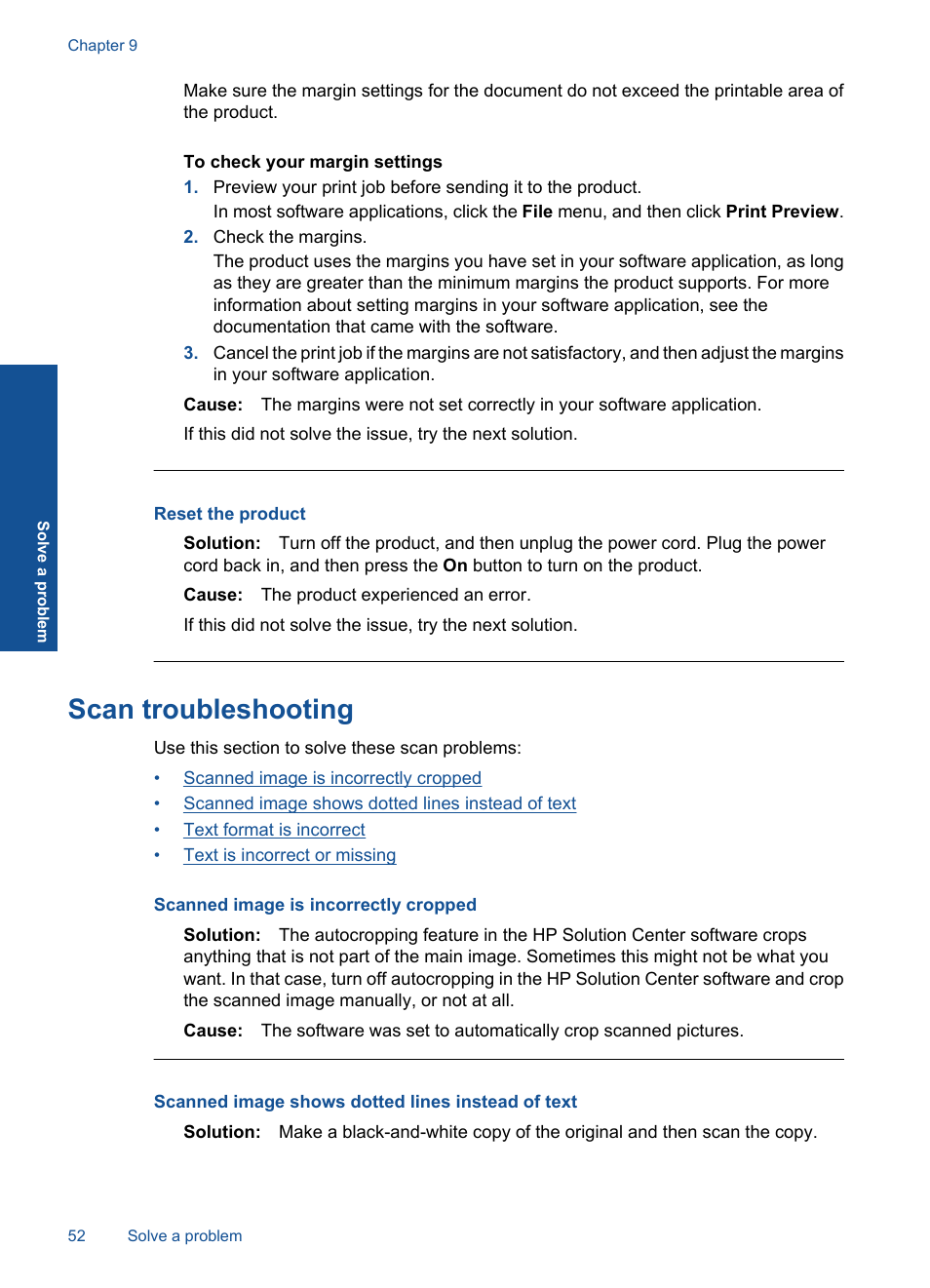 Scan troubleshooting, Reset the product | HP Deskjet F4580 All-in-One Printer User Manual | Page 55 / 77