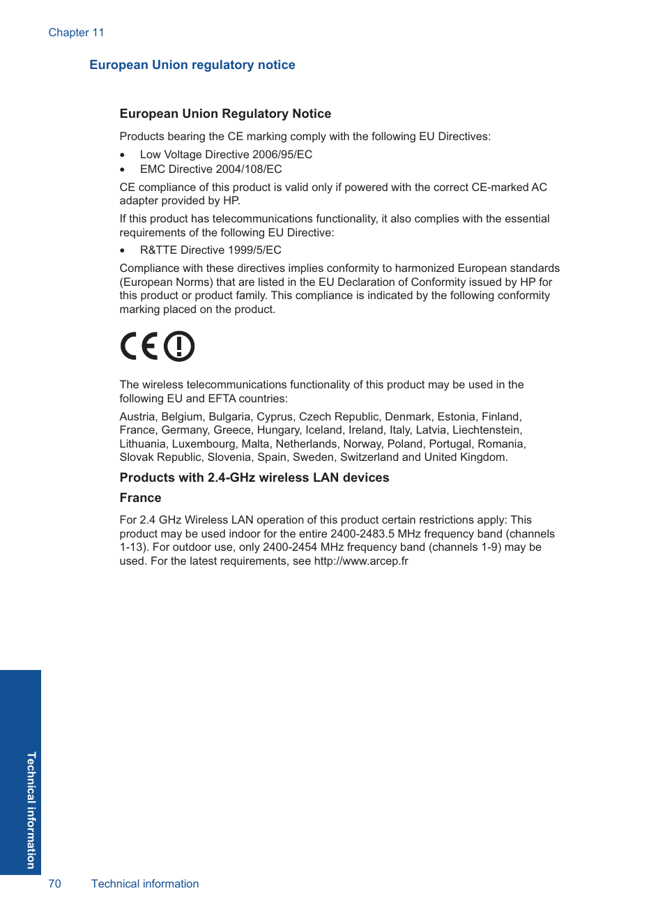 European union regulatory notice | HP Deskjet F4580 All-in-One Printer User Manual | Page 73 / 77