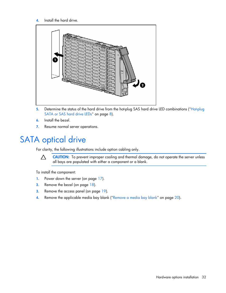 Sata optical drive | HP ProLiant ML310 G5 Server User Manual | Page 32 / 99