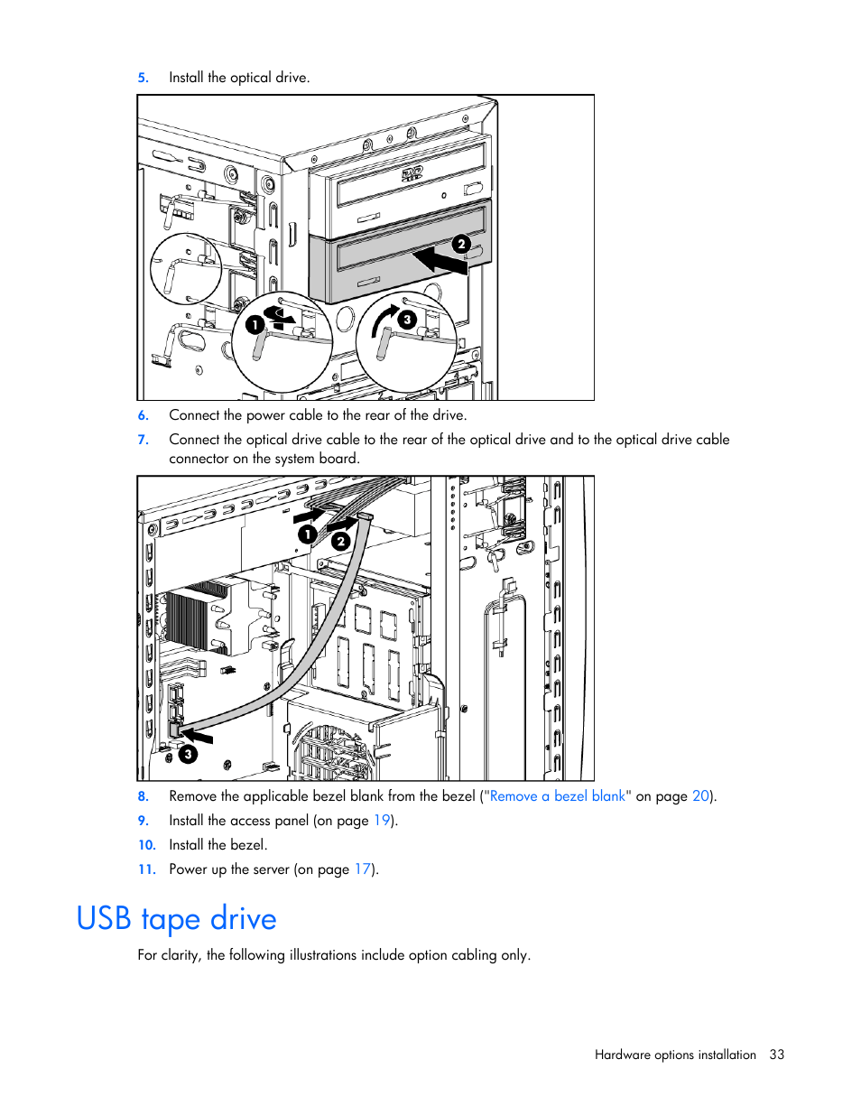 Usb tape drive | HP ProLiant ML310 G5 Server User Manual | Page 33 / 99