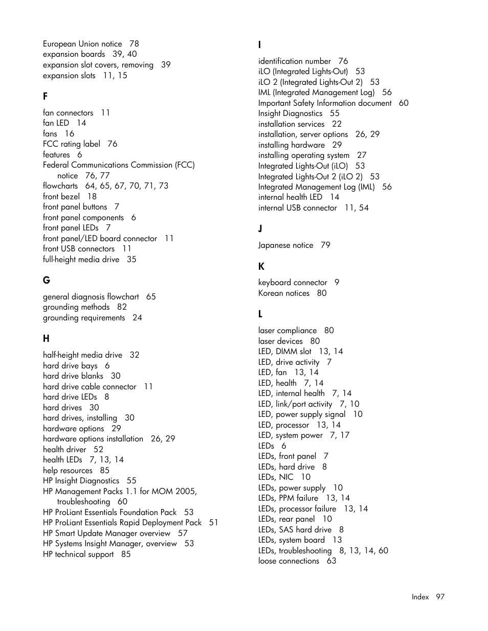 HP ProLiant ML310 G5 Server User Manual | Page 97 / 99