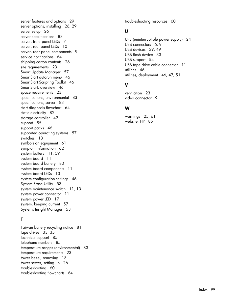 HP ProLiant ML310 G5 Server User Manual | Page 99 / 99