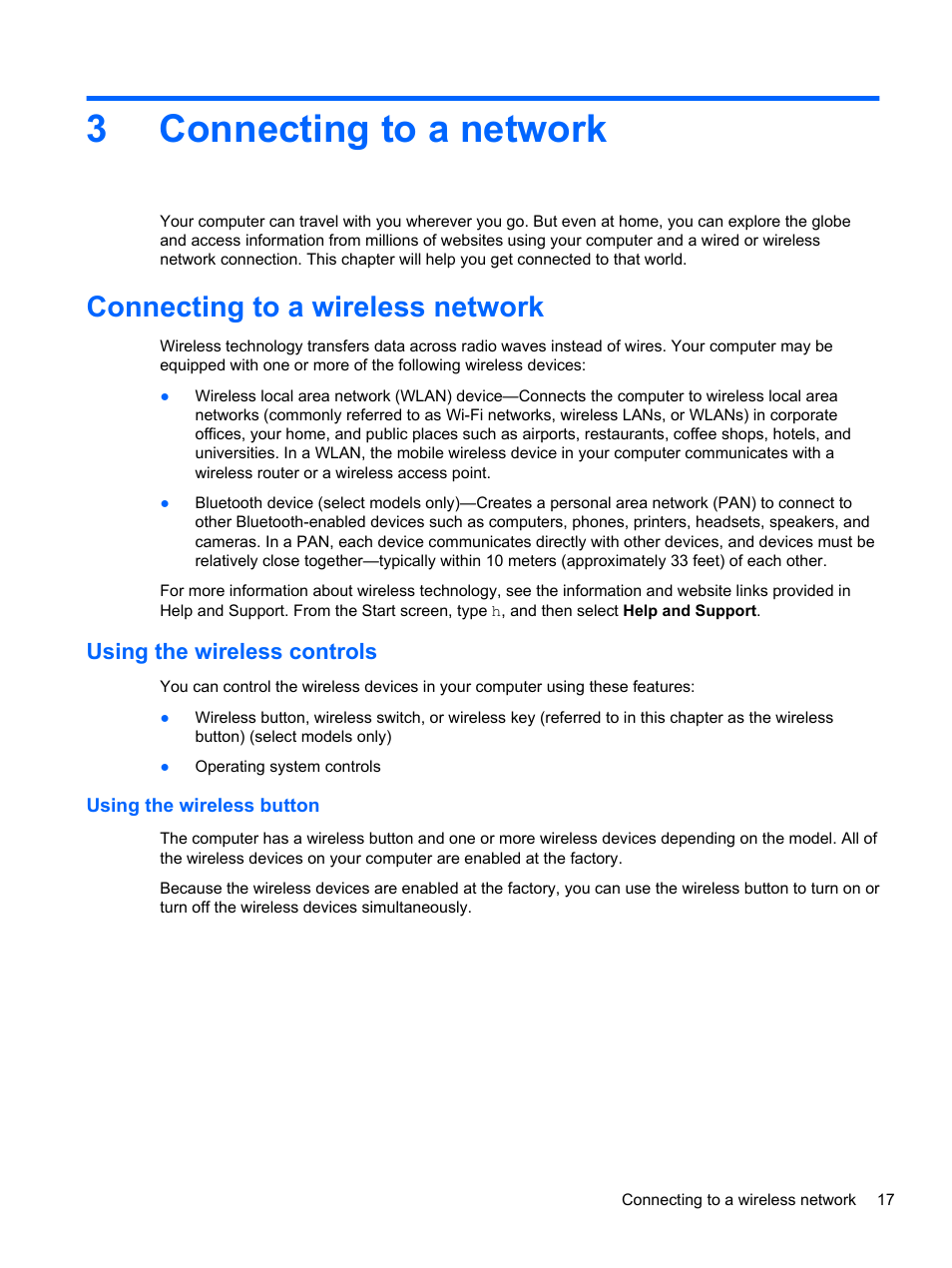 Connecting to a network, Connecting to a wireless network, Using the wireless controls | Using the wireless button, 3 connecting to a network, Connecting, 3connecting to a network | HP Pavilion 11-h010nr x2 PC User Manual | Page 27 / 85