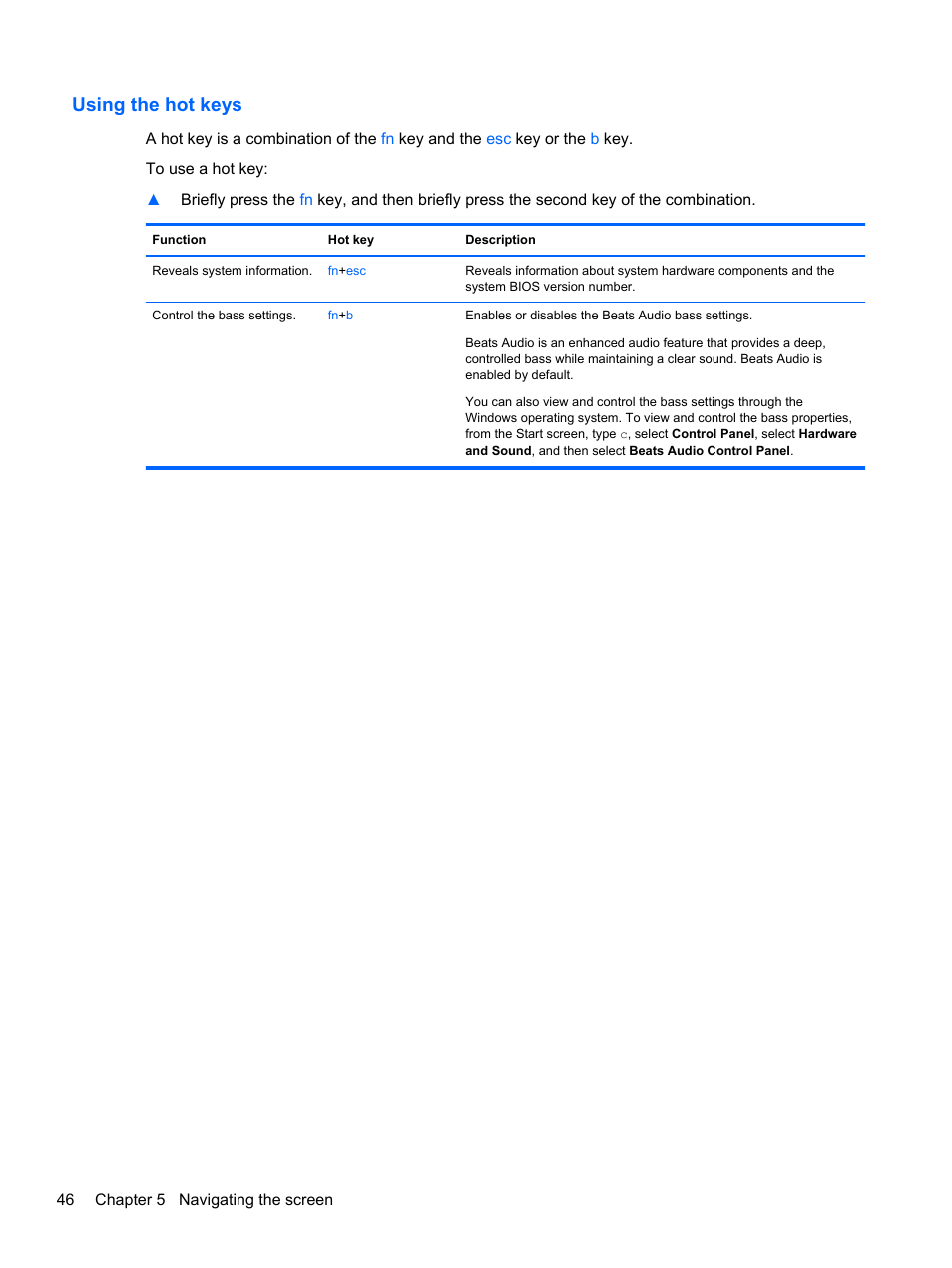 Using the hot keys | HP Pavilion 11-h010nr x2 PC User Manual | Page 56 / 85