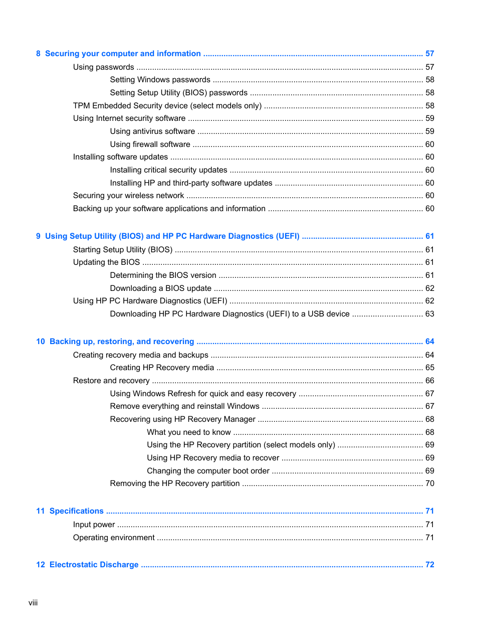 HP Pavilion 11-h010nr x2 PC User Manual | Page 8 / 85