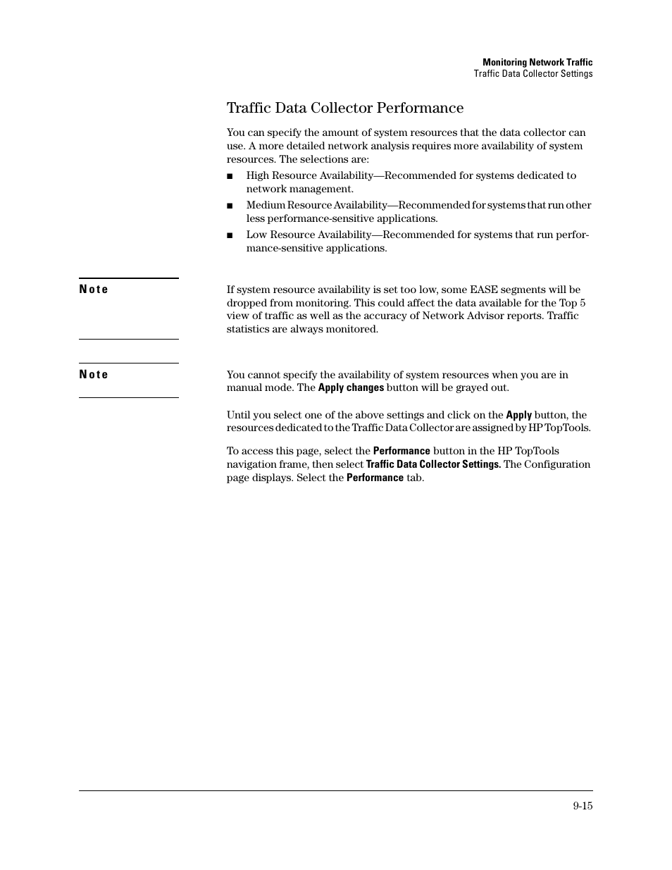 Traffic data collector performance, Traffic data collector performance -15 | HP TopTools for Hubs and Switches User Manual | Page 103 / 234