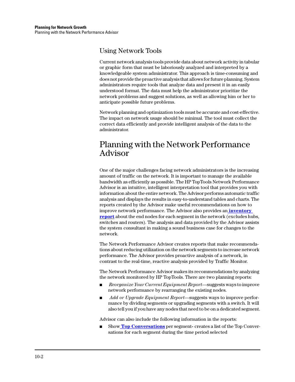 Using network tools, Planning with the network performance advisor, Using network tools -2 | HP TopTools for Hubs and Switches User Manual | Page 108 / 234