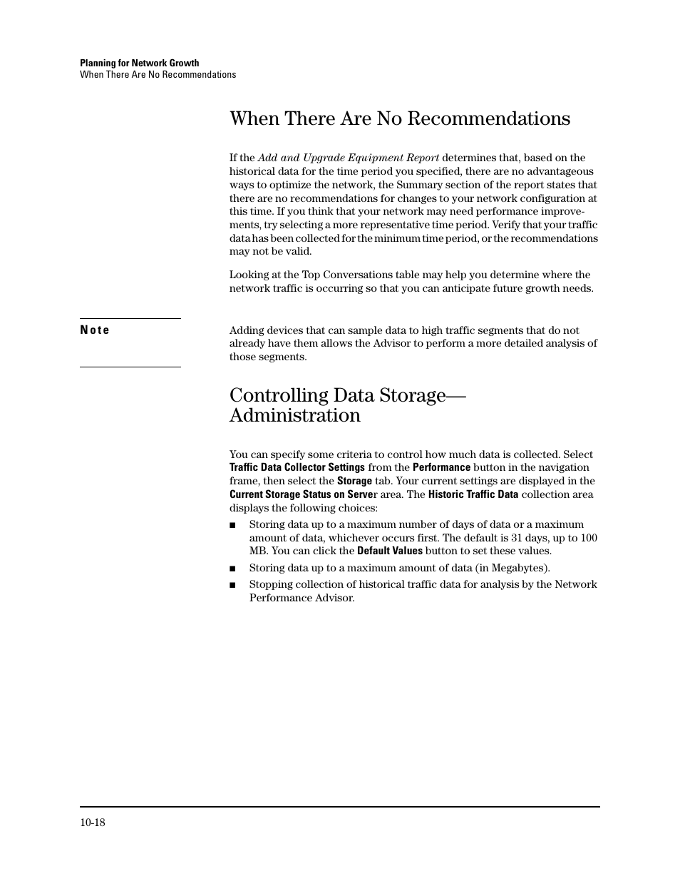 When there are no recommendations, Controlling data storage— administration, Controlling data storage—administration | Controlling data storage - administration | HP TopTools for Hubs and Switches User Manual | Page 124 / 234