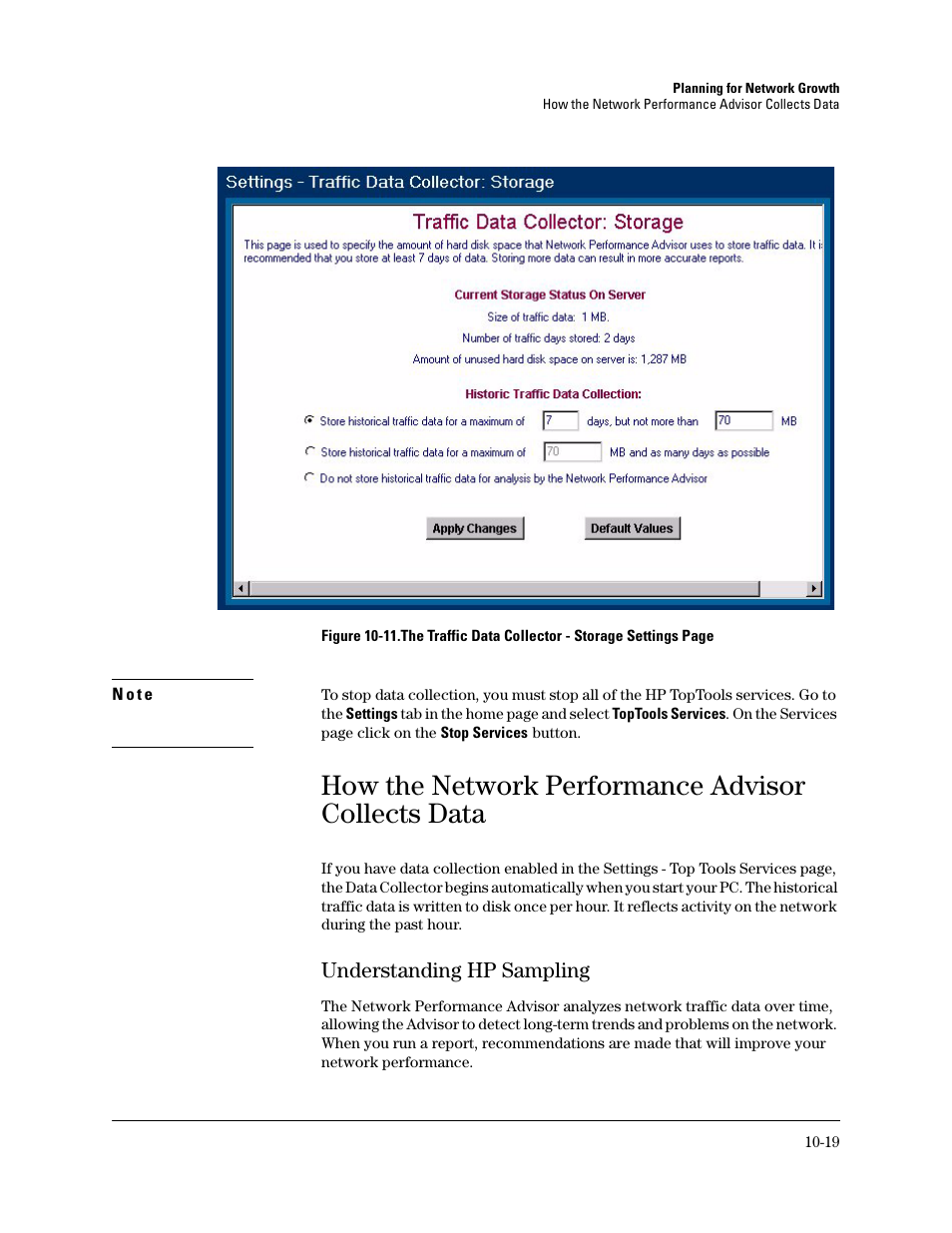 How the network performance advisor collects data, Understanding hp sampling, Understanding hp sampling -19 | How data is collected | HP TopTools for Hubs and Switches User Manual | Page 125 / 234