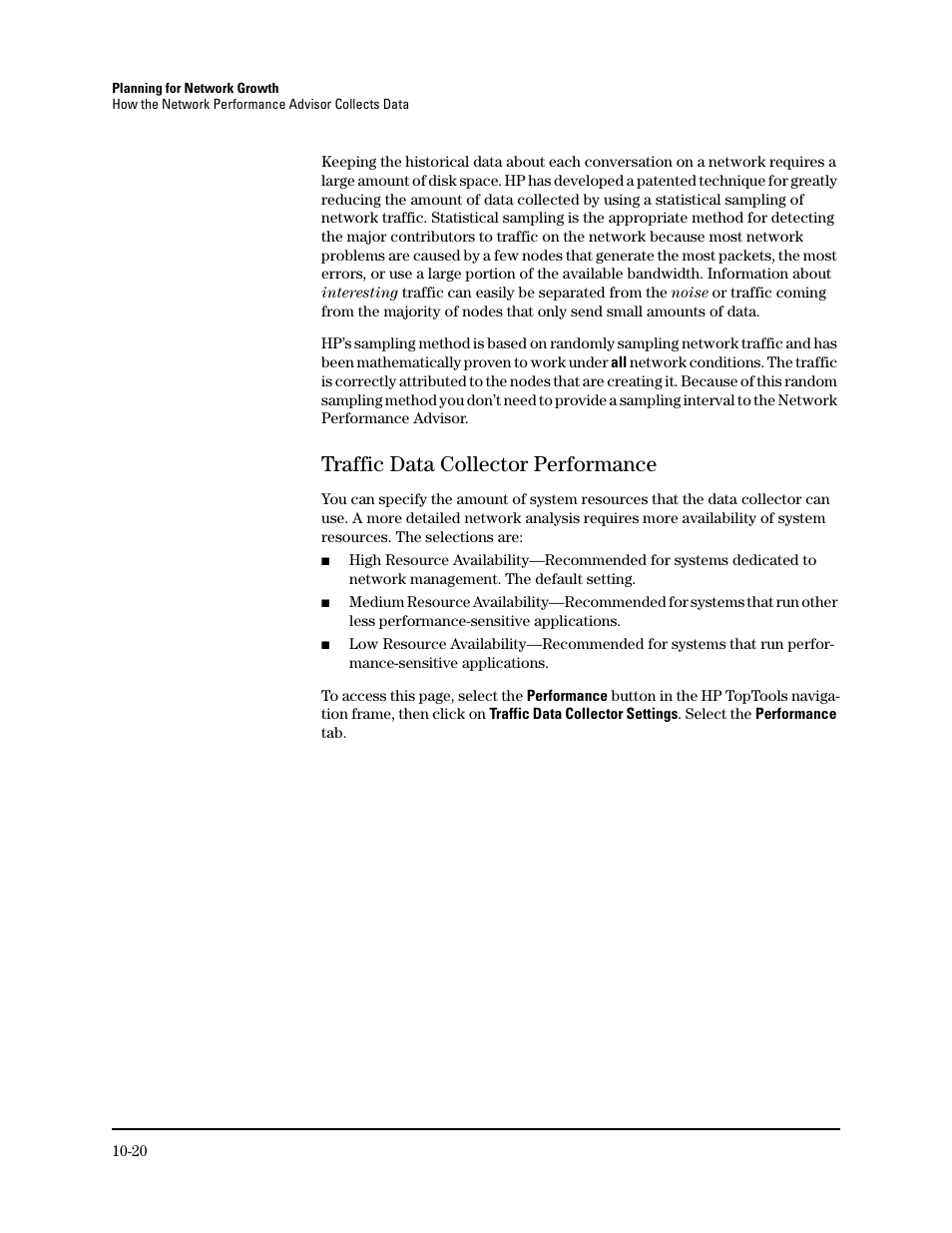 Traffic data collector performance, Traffic data collector performance -20 | HP TopTools for Hubs and Switches User Manual | Page 126 / 234