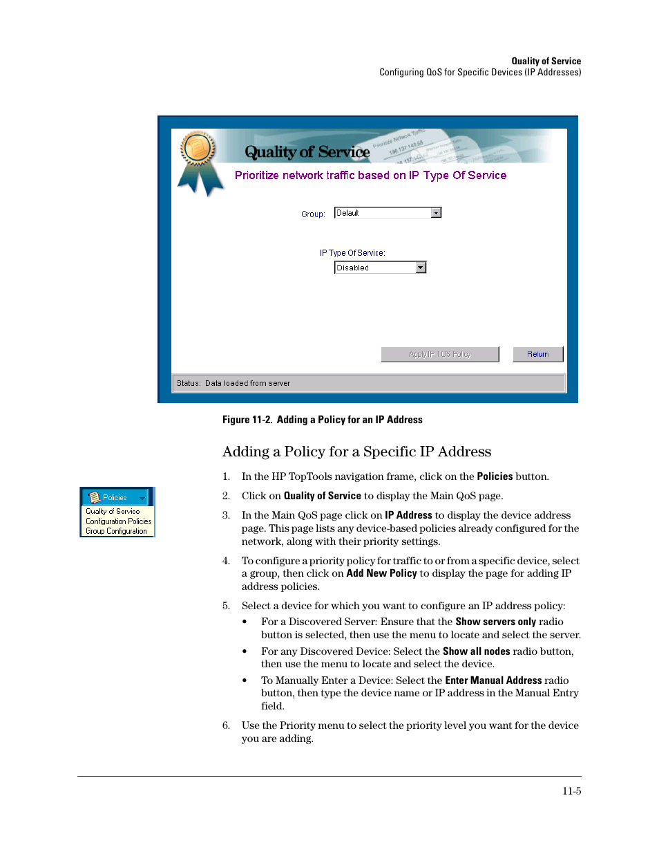 Adding a policy for a specific ip address, Adding a policy for a specific ip address -5 | HP TopTools for Hubs and Switches User Manual | Page 133 / 234