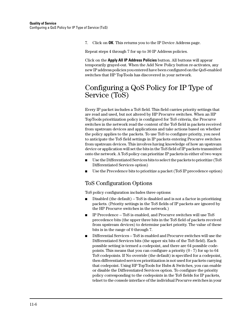 Tos configuration options, Tos configuration options -6 | HP TopTools for Hubs and Switches User Manual | Page 134 / 234