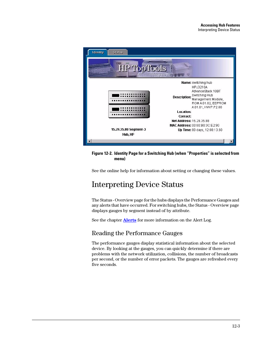 Interpreting device status, Reading the performance gauges, Reading the performance gauges -3 | HP TopTools for Hubs and Switches User Manual | Page 143 / 234