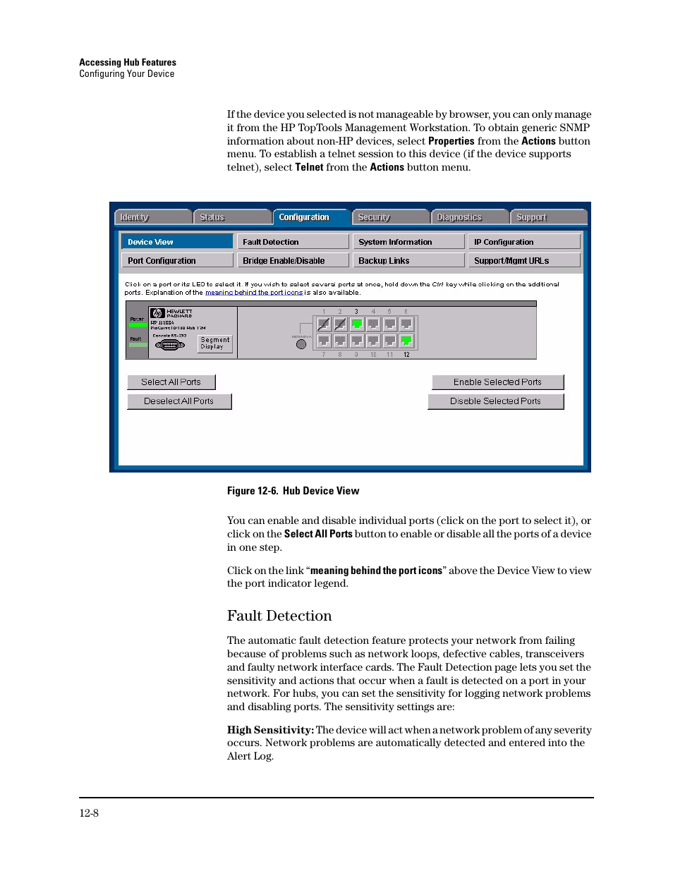 Fault detection, Fault detection -8 | HP TopTools for Hubs and Switches User Manual | Page 148 / 234