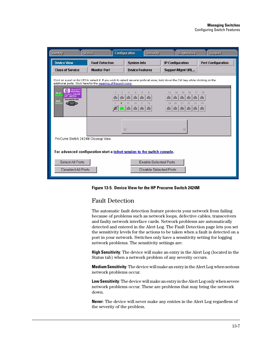 Fault detection, Fault detection -7 | HP TopTools for Hubs and Switches User Manual | Page 163 / 234