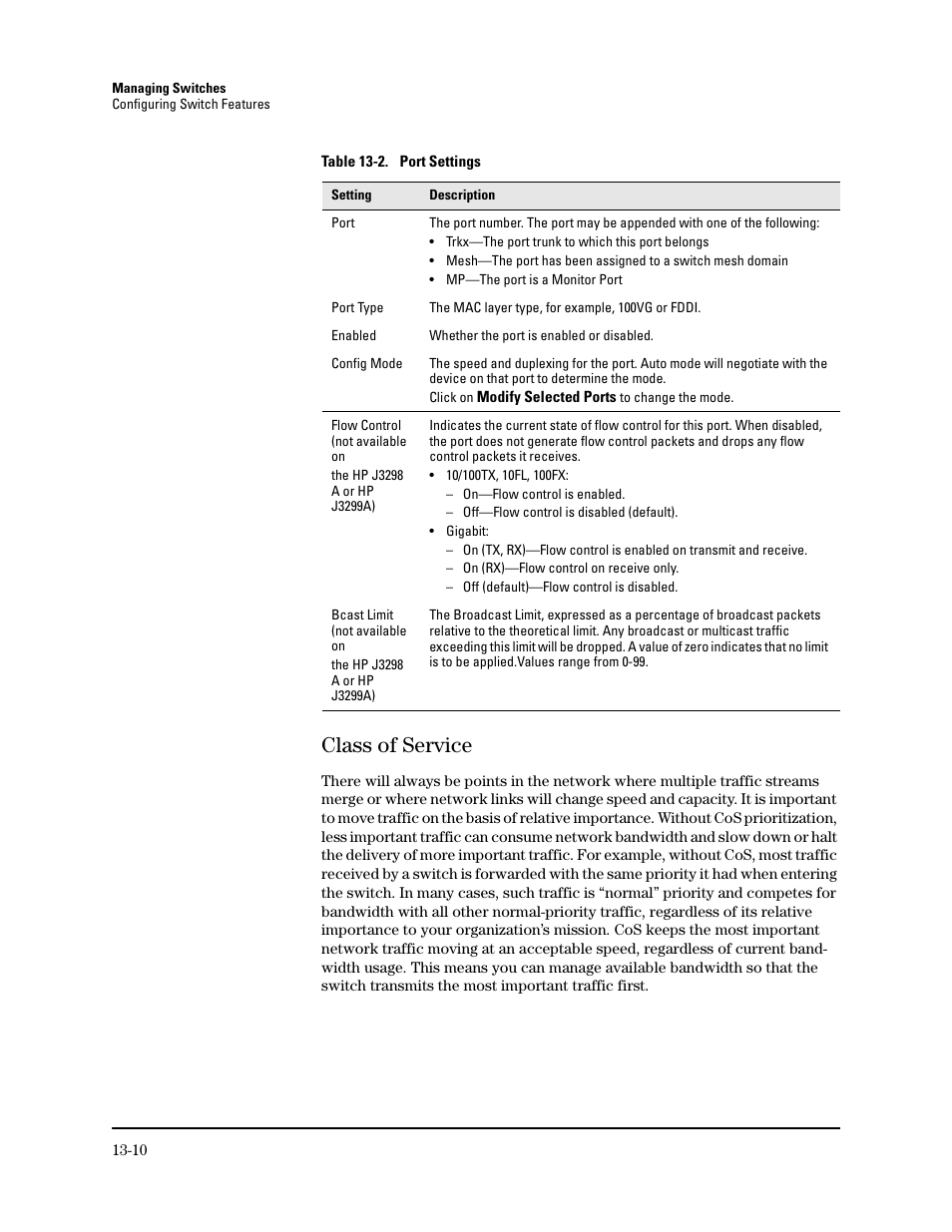 Class of service, Class of service -10 | HP TopTools for Hubs and Switches User Manual | Page 166 / 234