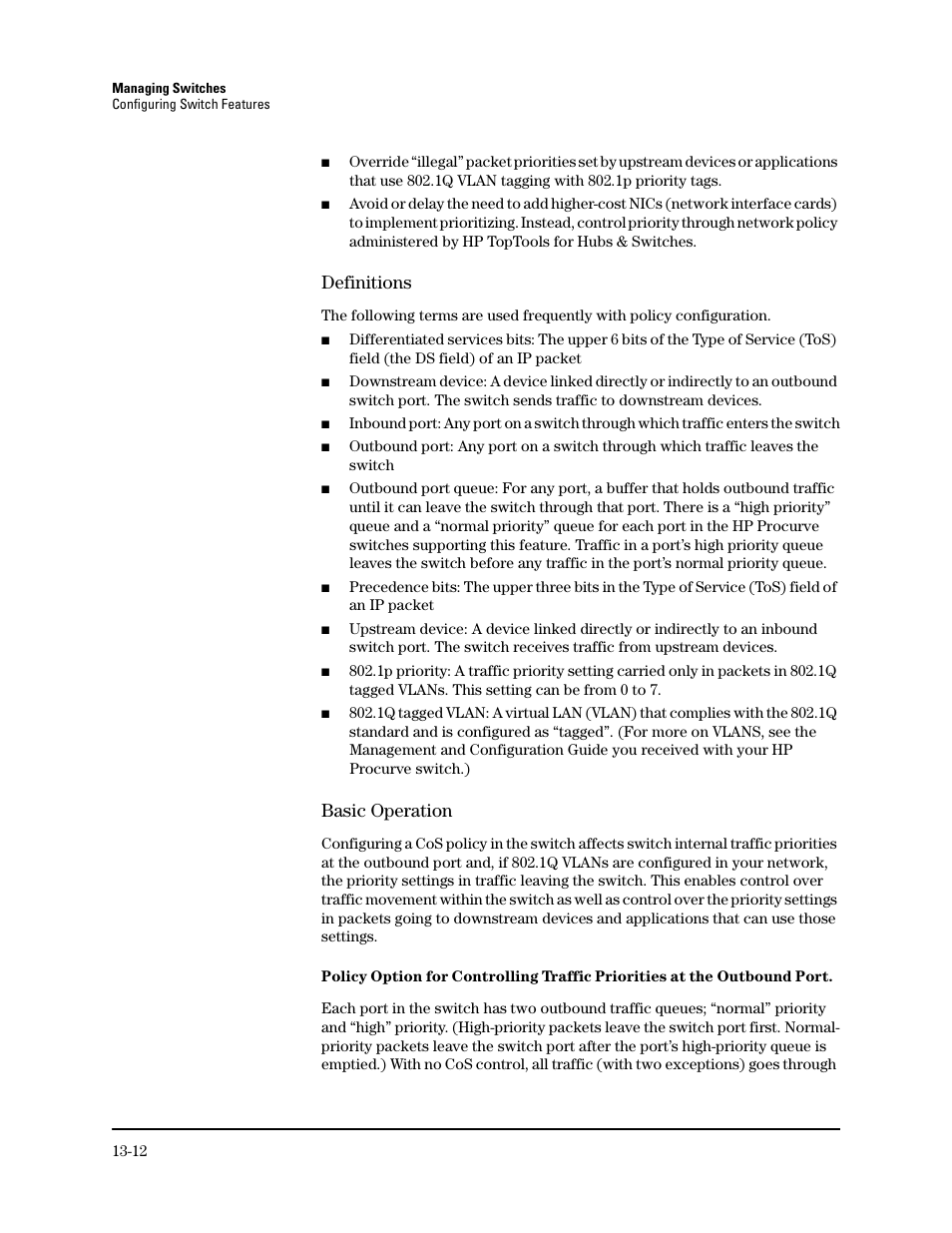 Definitions, Basic operation | HP TopTools for Hubs and Switches User Manual | Page 168 / 234