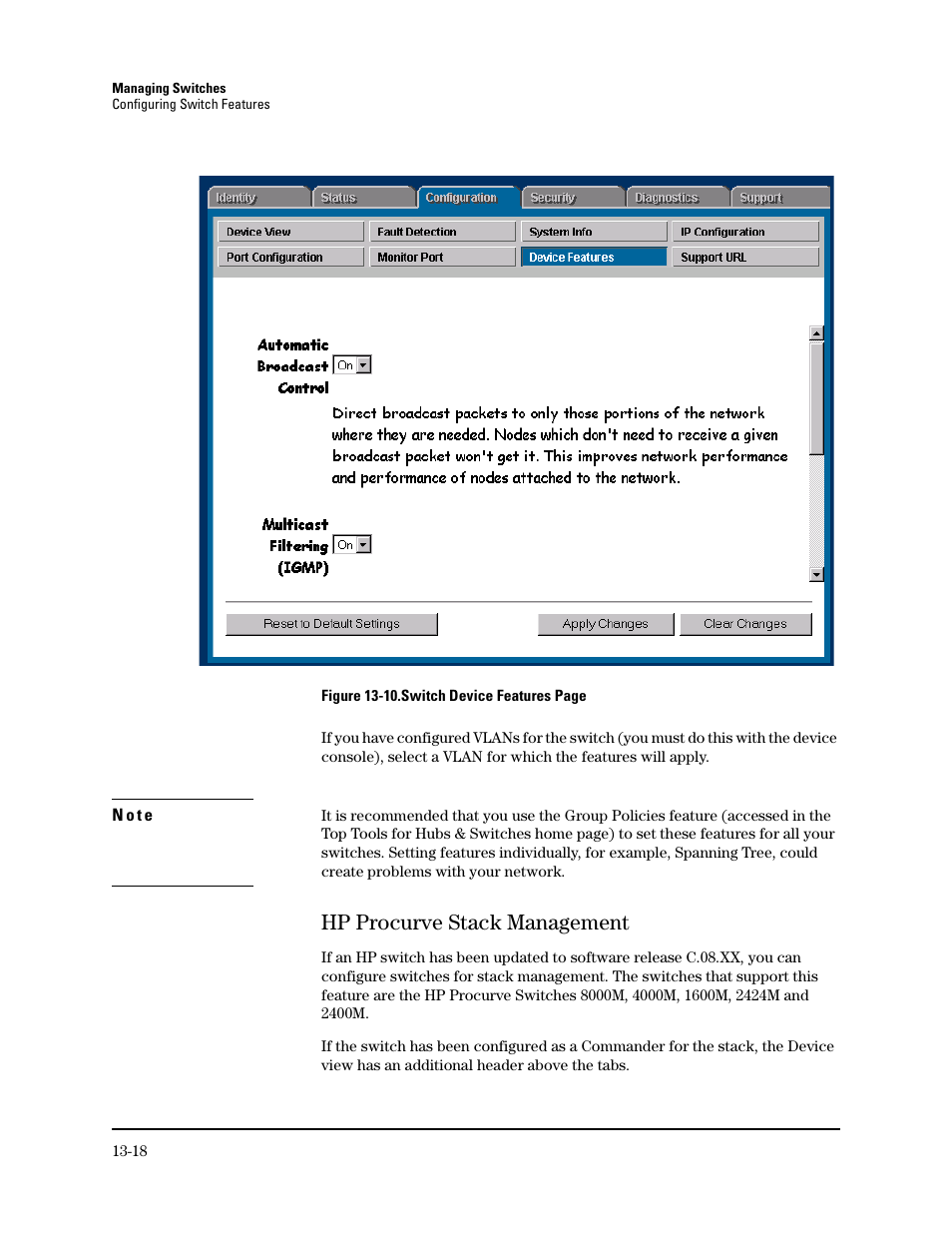 Hp procurve stack management, Hp procurve stack management -18 | HP TopTools for Hubs and Switches User Manual | Page 174 / 234