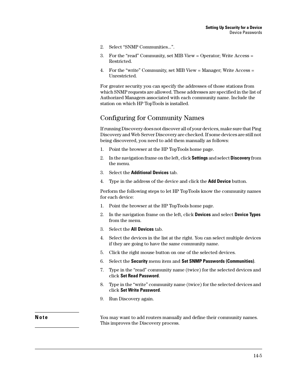 Configuring for community names, Configuring for community names -5 | HP TopTools for Hubs and Switches User Manual | Page 185 / 234